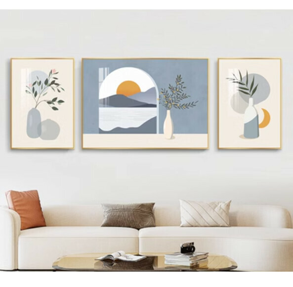 爆款牆壁掛畫三聯畫【J款-25mm厚板】【中間100*80cm+左右60*80cm】【亮麗水晶膜】 