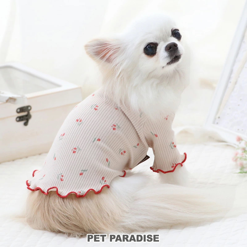 【Pet Paradise】Flower Stretch Rib T-Shirt <918-29136>