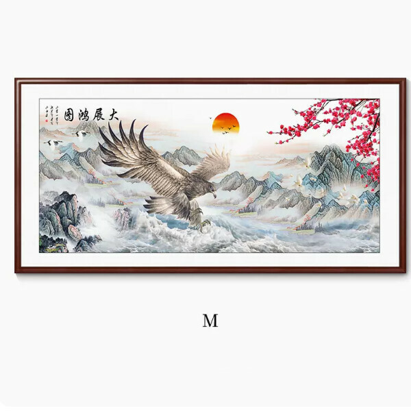 新款辦公室背景裝飾掛畫【M款】尺寸【帶框尺寸160*80cm】外框類型【黃楊胡桃木色外框】