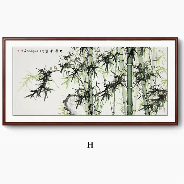 Hot Selling Bamboo Newspaper Chinese Style Living Room Decorative Painting [H Style] Size [Framed Size 140*70cm] Frame Type [Boxwood Walnut Color Frame]