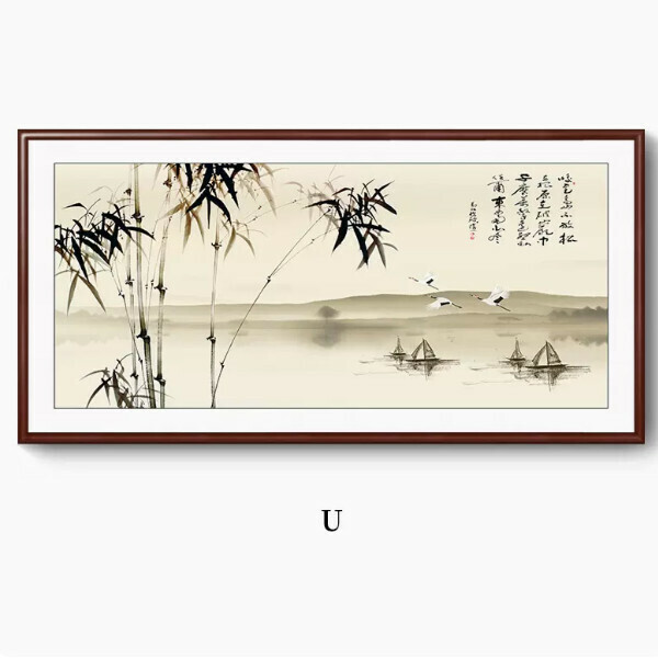 Hot Selling Bamboo Newspaper Chinese Style Living Room Decorative Painting [U Style] Size [Framed Size 140*70cm] Frame Type [Boxwood Walnut Color Frame]