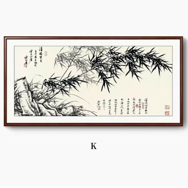 Hot-selling Bamboo Bao Ping An Chinese Living Room Decoration Painting [K Style] Size [Framed Size 180*90cm] Frame Type [Boxwood Walnut Color Frame]