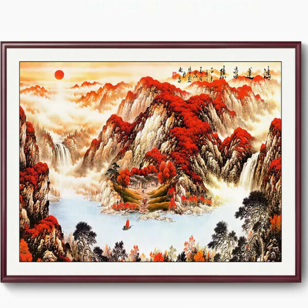 Hot Selling Landscape Painting Office Decorative Painting [Type C] Size [Framed Length 160*Height 120cm] Frame Type [Mahogany Color Frame]