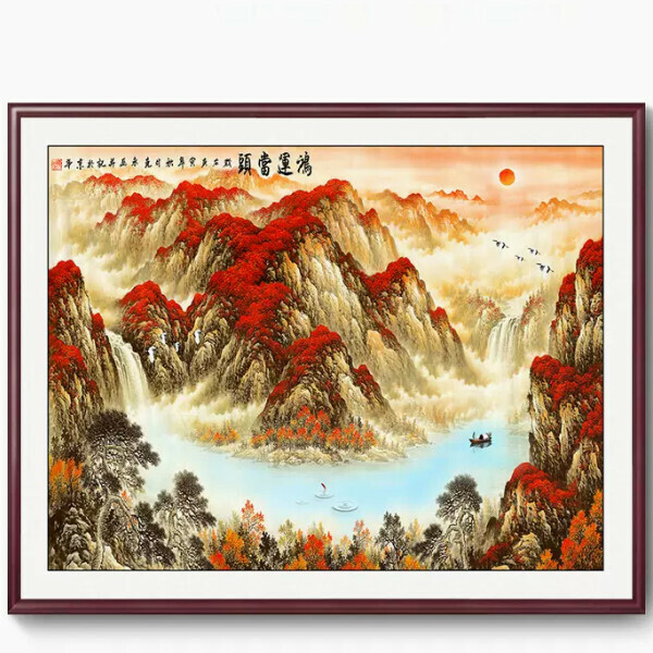 Hot selling landscape painting office decoration painting [Type A] size [framed length 160*height 120cm] frame type [mahogany color frame]