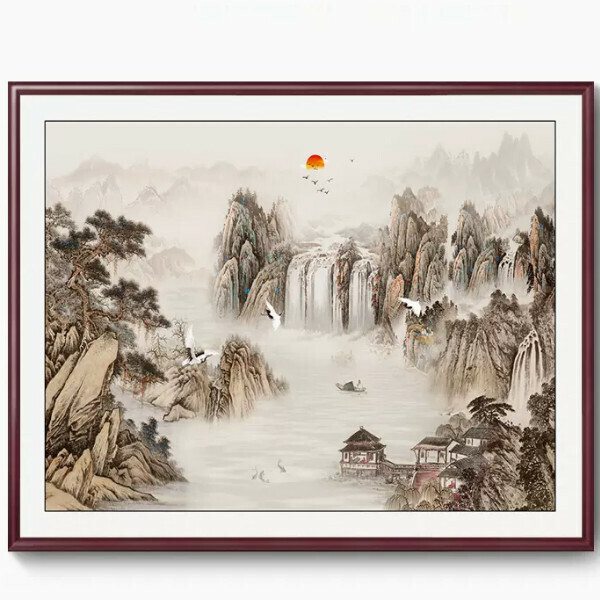 Hot selling landscape painting office decoration painting [J style] size [framed length 160*height 120cm] frame type [mahogany color frame]