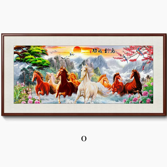 熱賣馬到成功客廳裝飾掛畫【O款】尺寸【180*90CM【帶框尺寸】外框類型【黃楊胡桃木色外框】