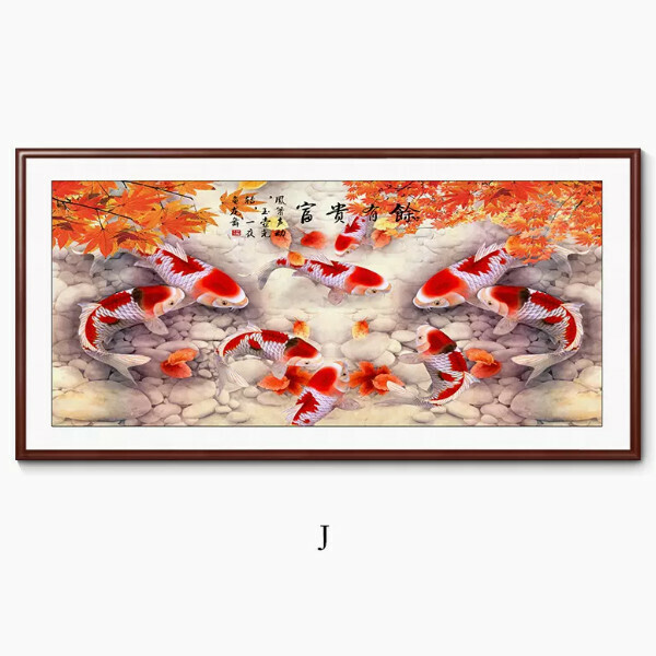 Popular Nine Fish Decorative Painting [J Style] Size [220*70cm [Framed Size] Frame Type [Boxwood Walnut Color Frame]