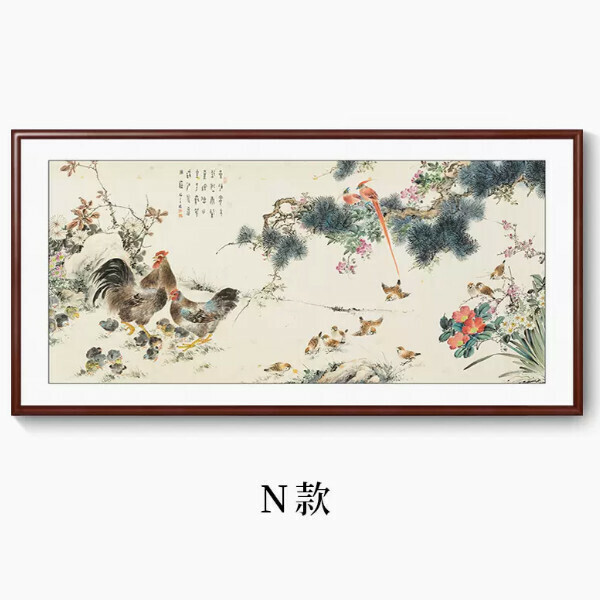 爆款百鳥朝鳳圖裝飾掛畫【N款】尺寸【帶框尺寸160*80cm】外框類型【黃楊胡桃木色外框】