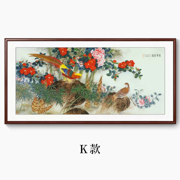 Popular decorative hanging picture of hundreds of birds facing the phoenix [K type] size [framed size 180*90cm] frame type [boxwood walnut color frame]
