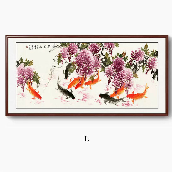 Popular peony decorative hanging painting [L type] size [120*60CM framed size] frame type [walnut color frame]
