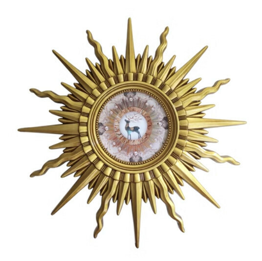 Popular entrance mirror wall hanging sofa wall mirror (antique gold + crystal porcelain painting (size: 98*98cm)