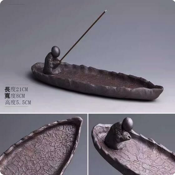 爆款禪意香熏爐創意擺件(一葉孤舟香插)