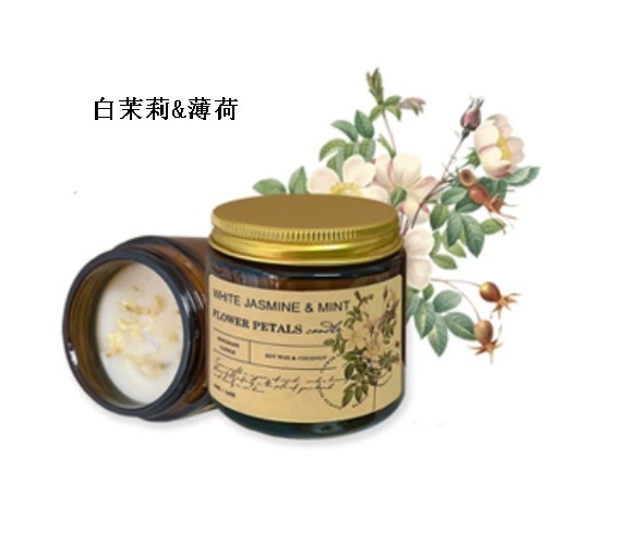 熱推植物幹花香薰蠟燭（白茉莉&薄荷）