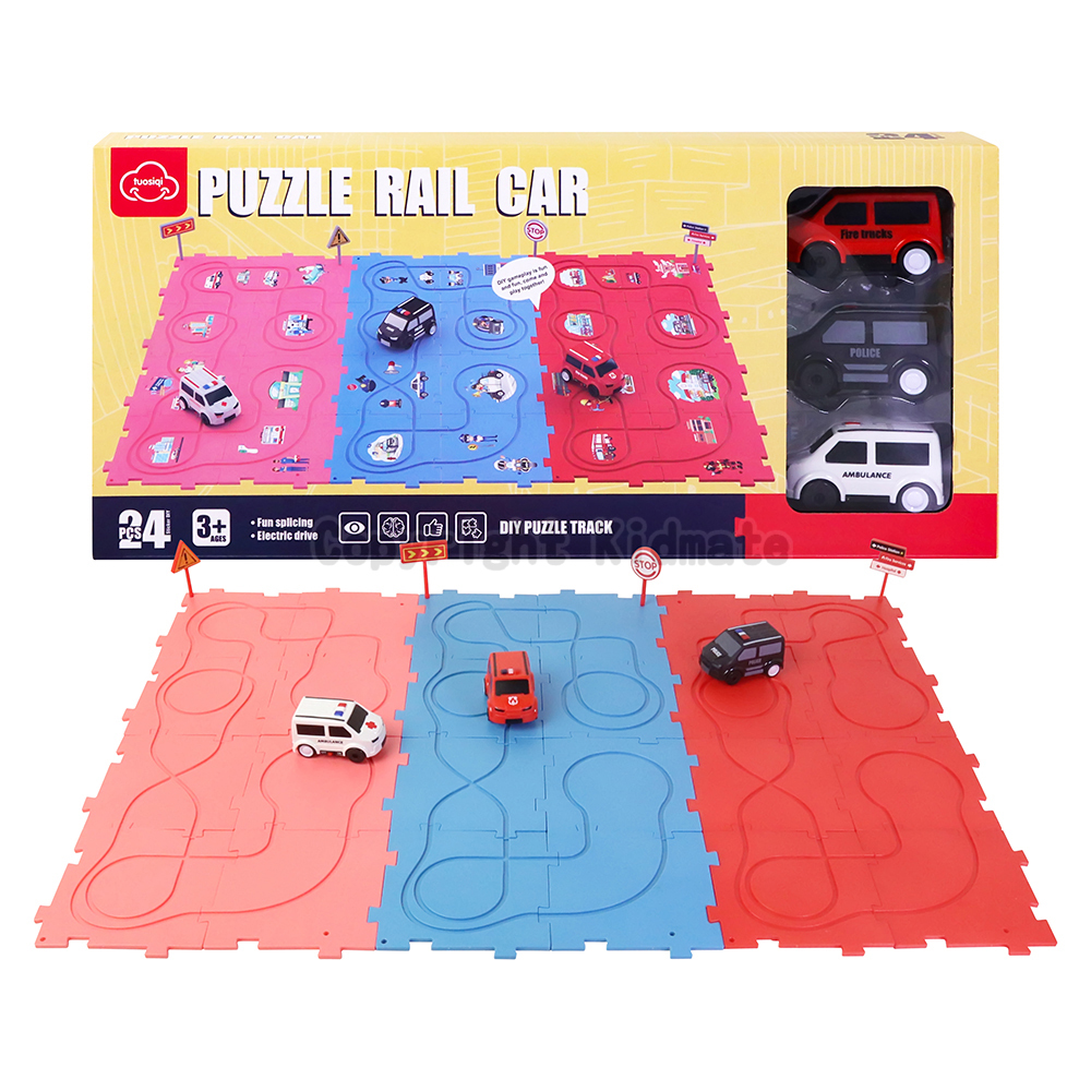 《 KIDMATE 》  3合1救援車拼圖軌道組