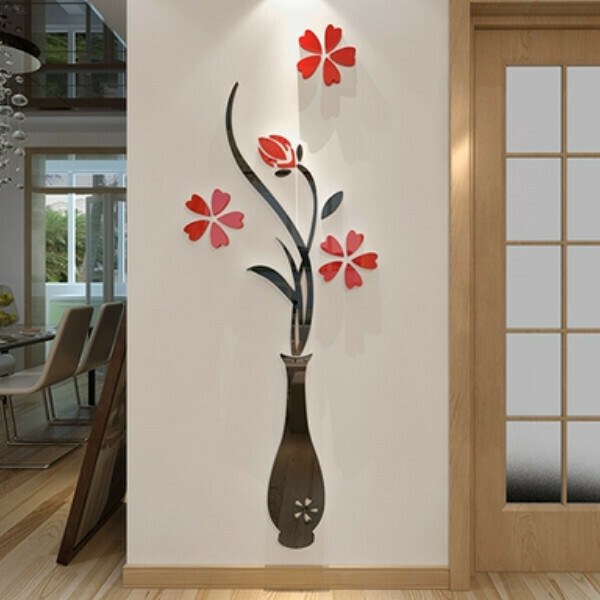 新款花瓶亞克力3d立體牆貼【黑瓶+大紅花 款2】尺寸【中】