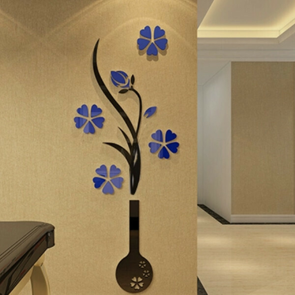 新款花瓶亞克力3d立體牆貼【黑瓶+海藍花款7】尺寸【中】