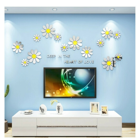 熱推雛菊3d立體牆貼【雛菊-銀鏡+黃色】尺寸【小】