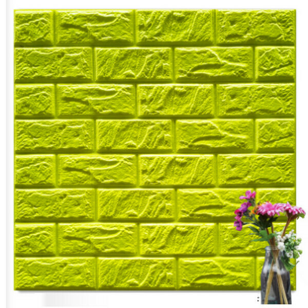 Hot selling waterproof and moisture-proof scrubbable 3D self-adhesive soundproof foam wallpaper sticker [brick pattern-fluorescent green] [30*30cm*8.5mm]