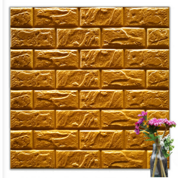 Hot selling waterproof and moisture-proof scrubbable 3D self-adhesive sound insulation foam wallpaper sticker [brick pattern-gold] [30*30cm*8.5mm]