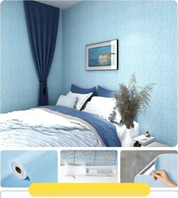Hot selling (50cm*10m) self-adhesive waterproof and moisture-proof 3D wall sticker wallpaper (silicon thin wine mud aluminum film, sky blue)