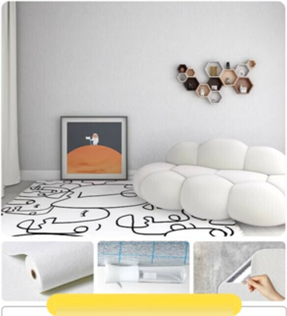 Hot selling (50cm*10m) self-adhesive waterproof and moisture-proof 3D three-dimensional wall sticker wallpaper (silicon thin wine mud aluminum film, elegant white)