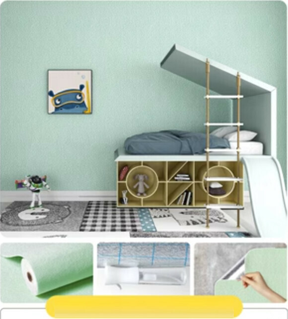 Hot selling (50cm*10m) self-adhesive waterproof and moisture-proof 3D wall sticker wallpaper (silicon thin wine mud aluminum film, matcha green)