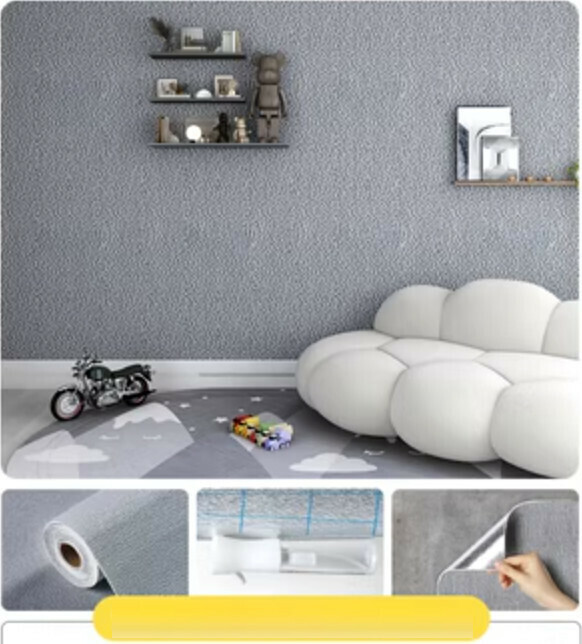 Hot selling (50cm*10m) self-adhesive waterproof and moisture-proof 3D three-dimensional wall sticker wallpaper (silicon thin wine mud aluminum film, smoke gray)