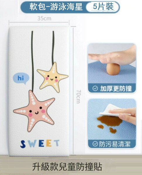 Hot style (pack of 5 pieces 70*35CM) anti-collision cartoon sticker bag baby anti-collision bump wall mat wall sticker (swimming starfish)
