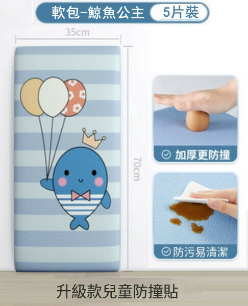 Hot style (pack of 5 pieces 70*35CM) anti-collision cartoon sticker bag baby anti-collision bump wall mat wall sticker (Whale Princess)