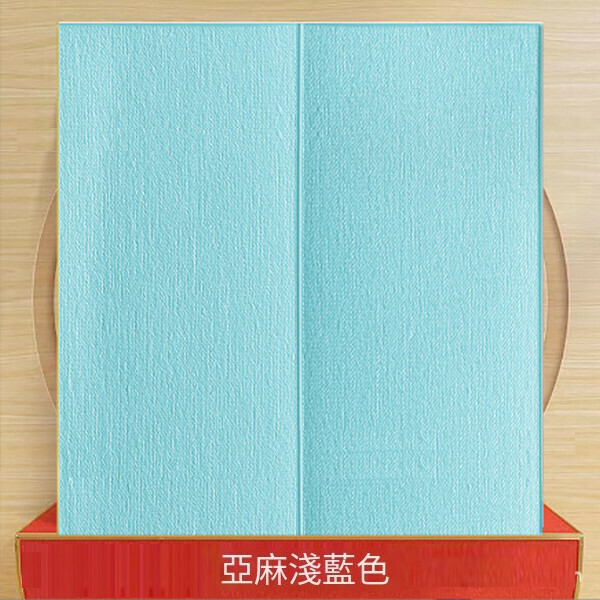 爆款防水防潮防撞軟包泡沫墻面裝飾貼紙壁紙【亞麻方塊淺藍】【70*70cm*5mm】