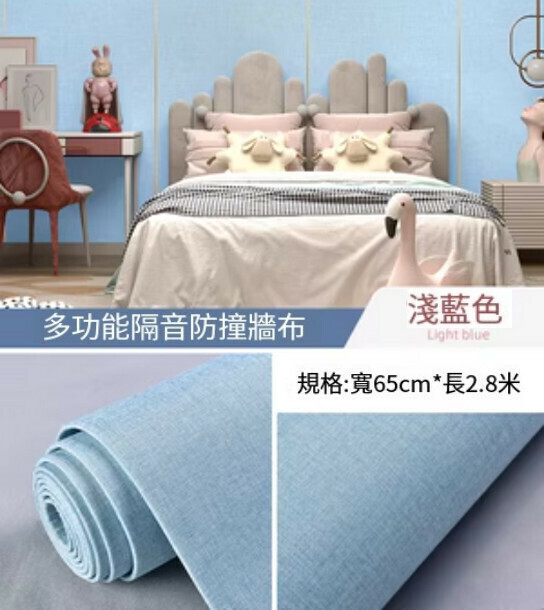Popular style (length 2.8 meters * width 65CM) living room bedroom background linen self-adhesive wall cloth wall cloth wall sticker (light blue)