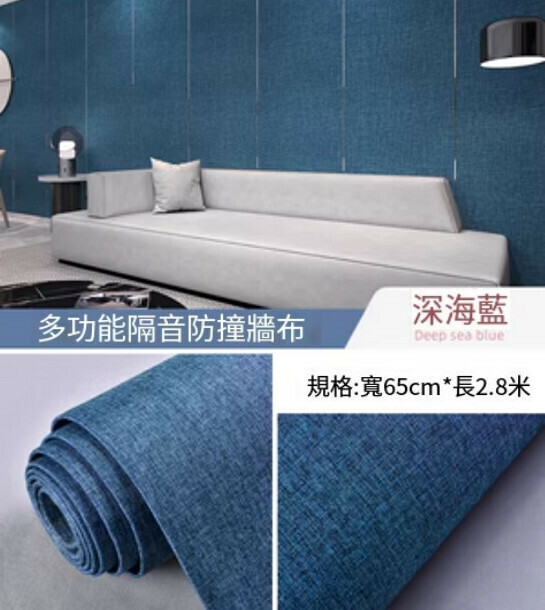 Popular style (length 2.8 meters * width 65CM) living room bedroom background linen self-adhesive wall cloth wall cloth wall sticker (deep sea blue)
