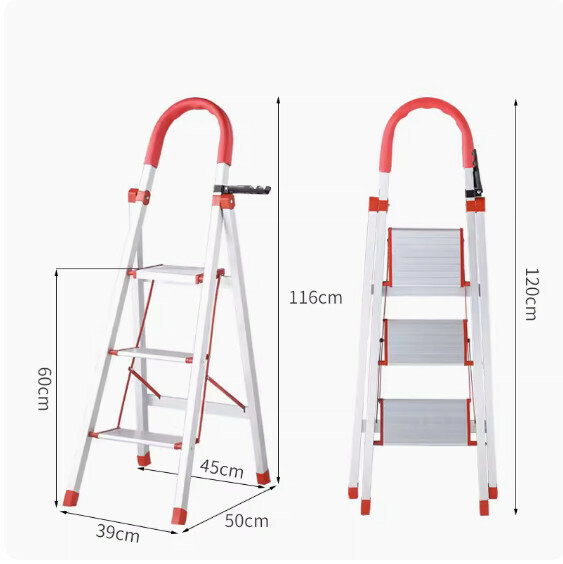 Hot Recommended [1-Pack] Thickened Aluminum Alloy Folding Ladder (Three-Step Ladder)
