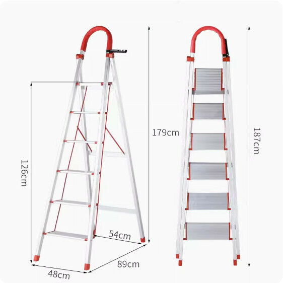 Hot Recommended [1-Pack] Thickened Aluminum Alloy Folding Ladder (Six-Step Ladder)