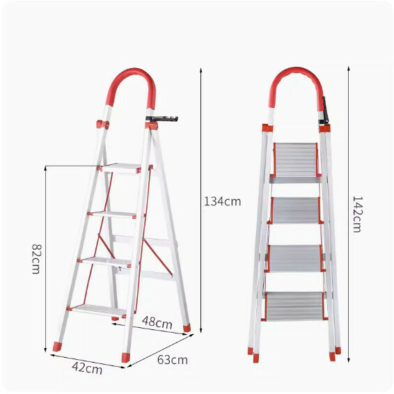 Hot Recommended [1-Pack] Thickened Aluminum Alloy Folding Ladder (Four-Step Ladder)