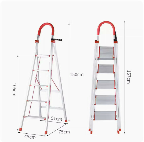 Hot Recommended [1-Pack] Thickened Aluminum Alloy Folding Ladder (Five-Step Ladder)