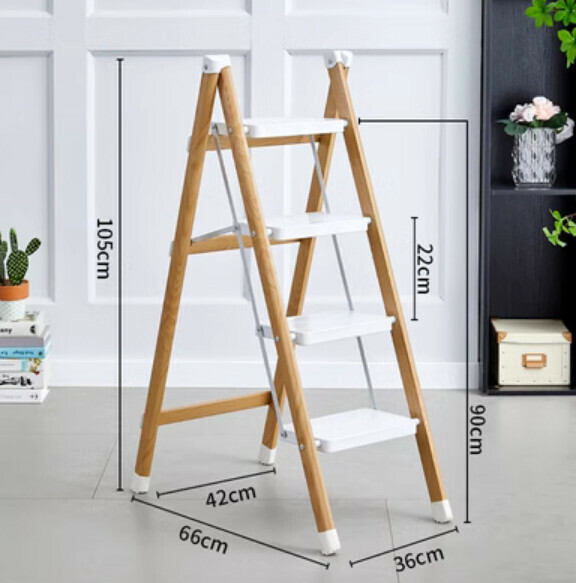 Hot recommended multifunctional folding ladder (4 steps - light wood grain)