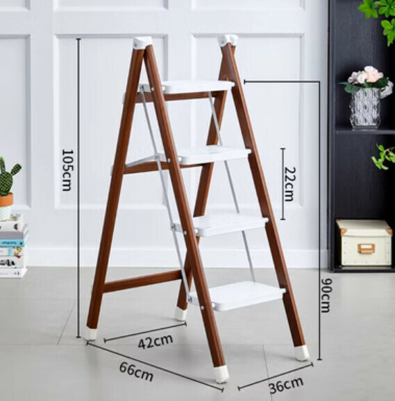 Hot-recommended multifunctional folding ladder (4 steps-dark wood grain)