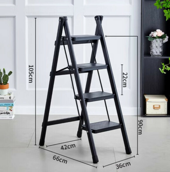 Hot push multifunctional folding ladder (4 steps-matte black)