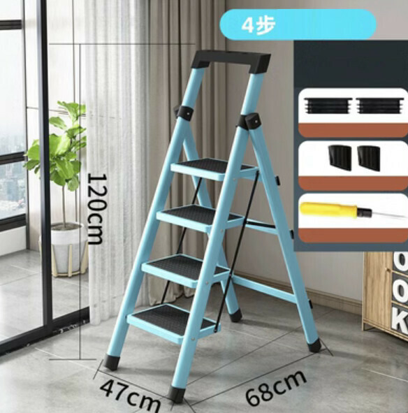 Hotly recommended multi-functional folding ladder (upgraded thickened carbon steel-blue-4 steps)
