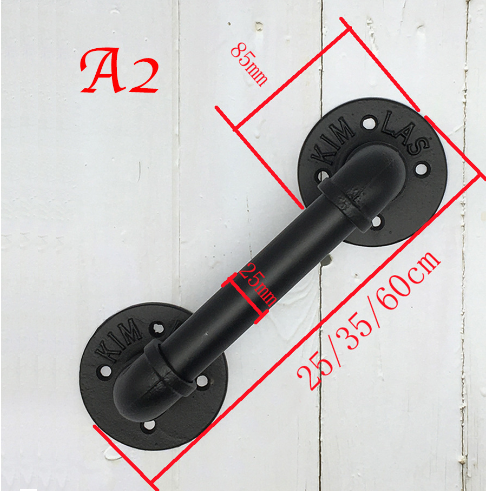 熱推復古鐵藝水管扶手木門廚櫃門把手(A2-35cm,黑色)