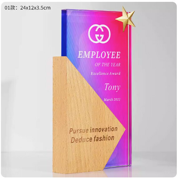 Hotly recommended color-printed crystal solid wood trophy customization (E_02 model, high-definition color printing on beech wood (contact customer service for confirmation after placing the order (words and drawings))
