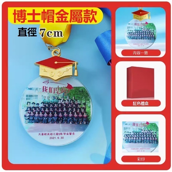Hotly recommended graduation gift group photo customization (024 PhD hat gold deduction 7CM + gift box (contact customer service after placing order to confirm (words and drawings)