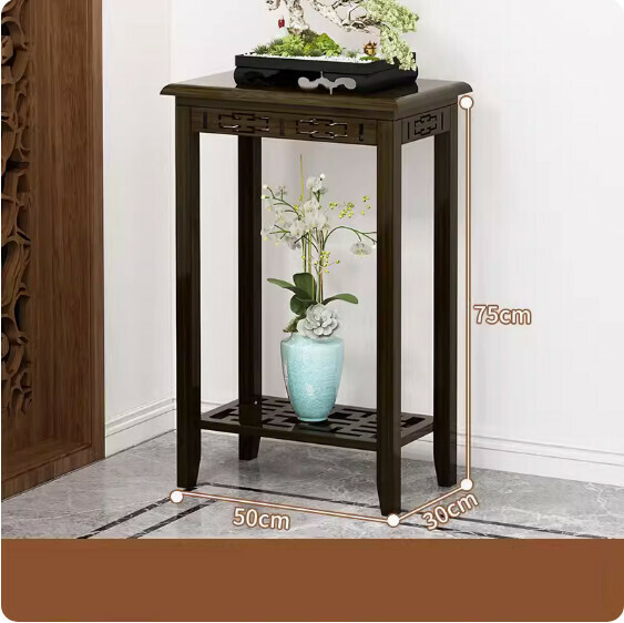 爆款實木花架（雞翅木色）（尺寸：長50*寬30*高75cm）