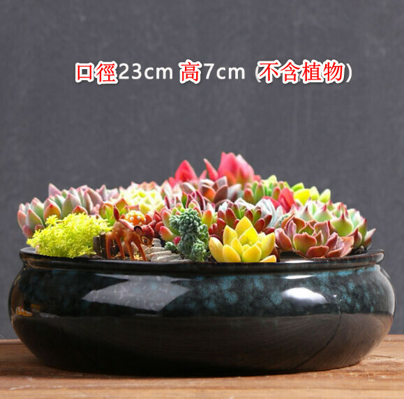 Popular large-diameter stone ceramic flowerpot [oversized platter with blue finish] [plants not included]
