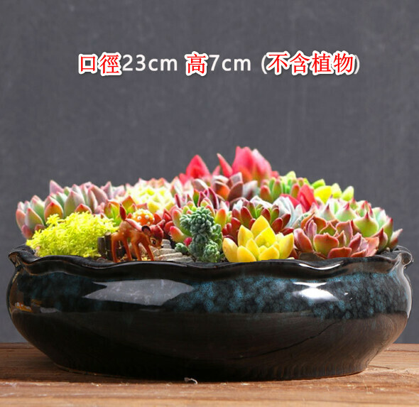 Popular large-diameter stone ceramic flowerpot [extra large platter wavy mouth blue] [plants not included]