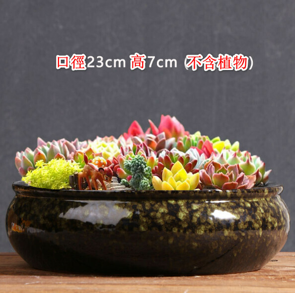Popular large-diameter stone ceramic flowerpot [oversized platter with green closing edge] [plants not included]