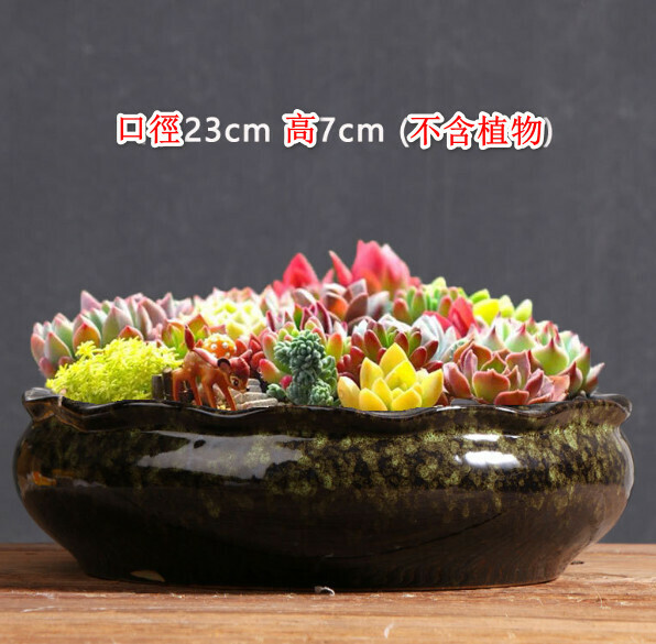 Popular large-diameter stone ceramic flowerpot [extra large platter wavy mouth green] [plants not included]
