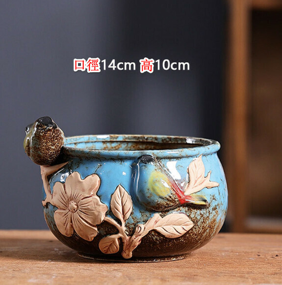 Popular ceramic flowerpot [bird blue]