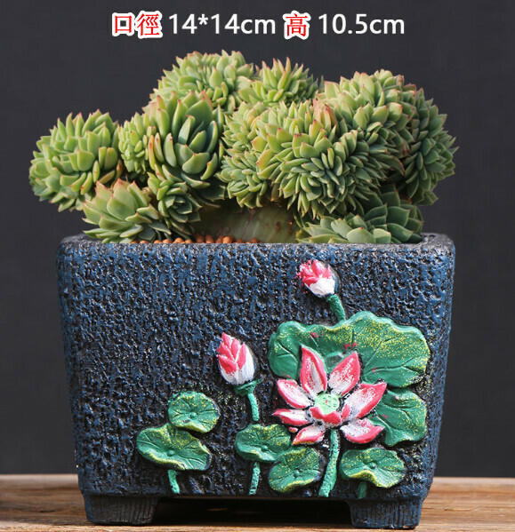 Popular retro ceramic flowerpot [painted group style 4] [plants not included]